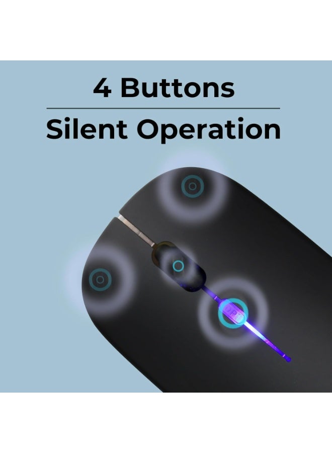 ZEBRONICS Blanc Slim Wireless Mouse with Rechargeable Battery, BT + 2.4GHz, 4 Buttons, 800/1200/1600 DPI, Silent Operation, Multicolor LED Lights - Image 2